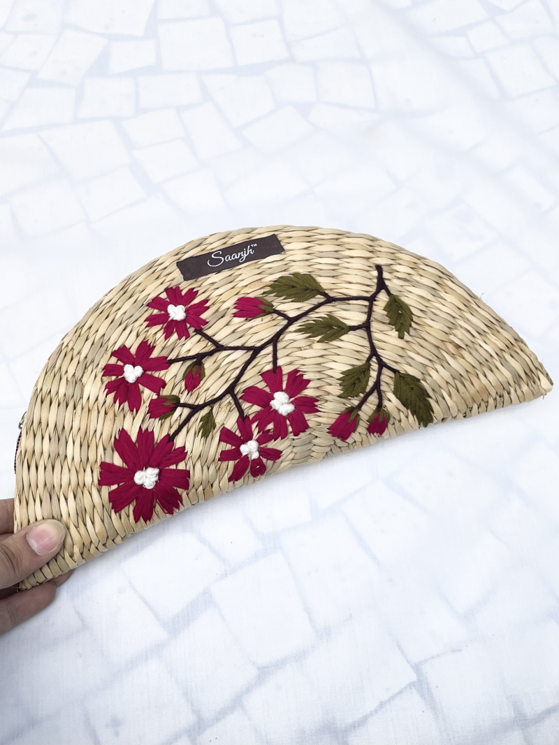 Saanjh Kauna Straw Handwoven Clutch | Hand-embroidered | Saanjh Exclusive